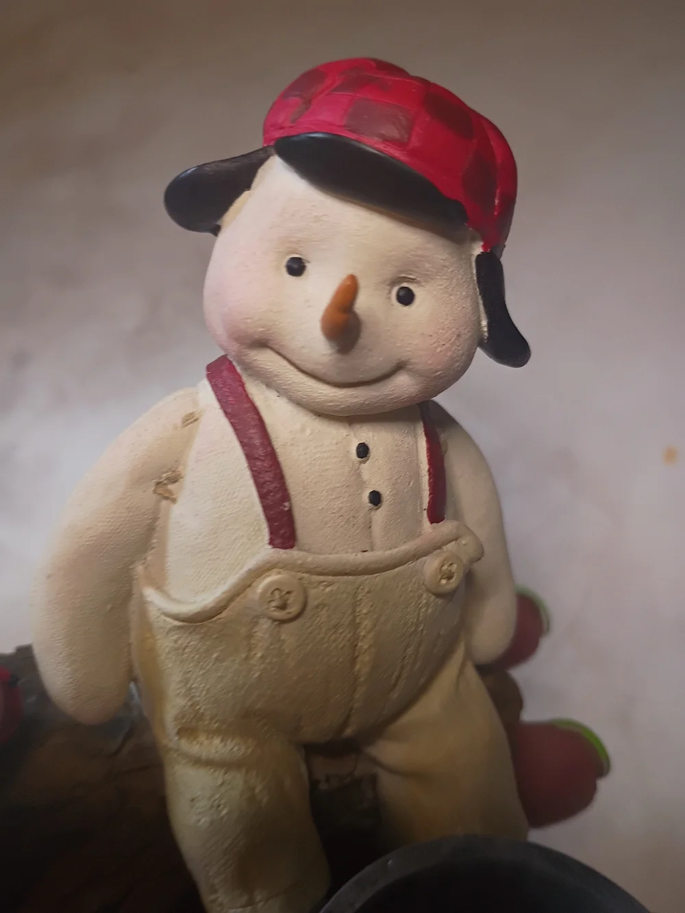 Vintage Hallmark Hunting Cap Snowman Sitting on a Log Tea Light Candle Holder